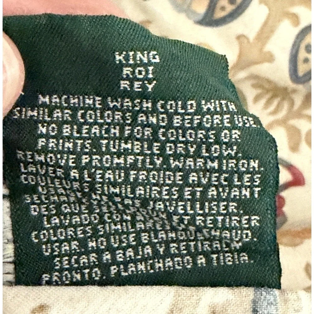 Vintage Ralph Lauren Marrakesh Rug King SZ Flat Sheet Ribbon Top Edge Green Tag